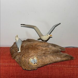 Handpainted Seagull Bird Toy Set in Blue and White on Driftwood